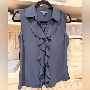 Brooks Brothers Navy Ruffle Front Sleeveless Blouse